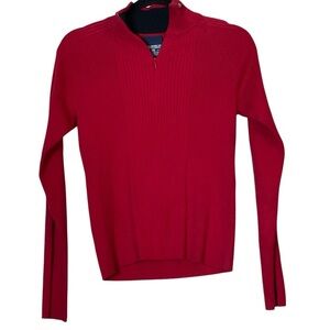 Vintage Polo Jeans Co Red Mock Neck 1/4 Zip Ribbed Sweater Medium Preppy READ